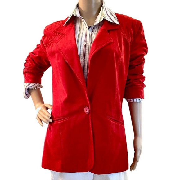 Vintage Lilli Ann Red Womens Ultrasuede Blazer Size 10 Notched Lapel - Picture 2 of 16